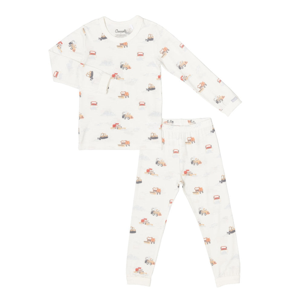 Coccoli Kid Long Sleeved Cotton TENCEL™ Modal Pyjama Snowplows On Cream