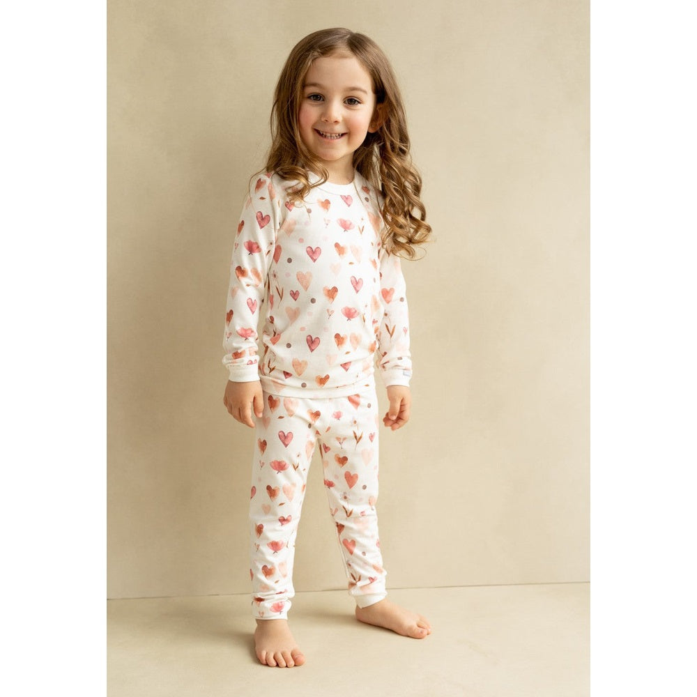 Coccoli Kid Long Sleeved Cotton TENCEL™ Modal Pyjama Hearts On Cream