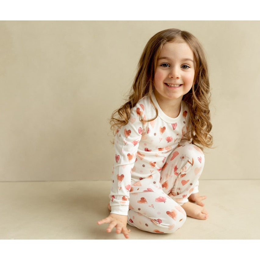 Coccoli Kid Long Sleeved Cotton TENCEL™ Modal Pyjama Hearts On Cream