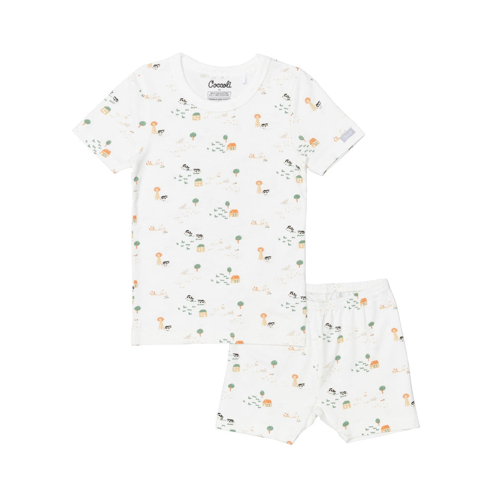 Coccoli Kid Short Sleeve Cotton TENCEL™ Modal Pyjama Farm Animals On Cream