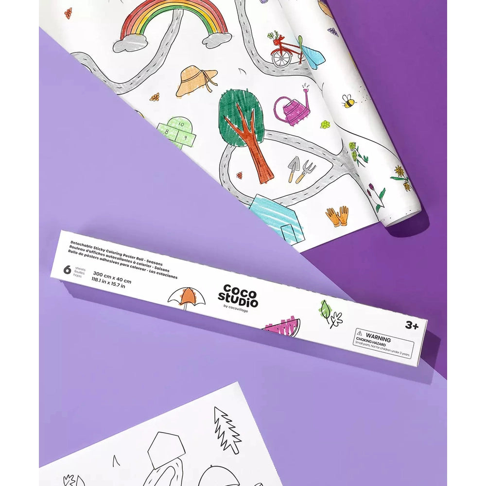 Detachable Seasons Sticky Coloring Poster Roll - 6 sheets