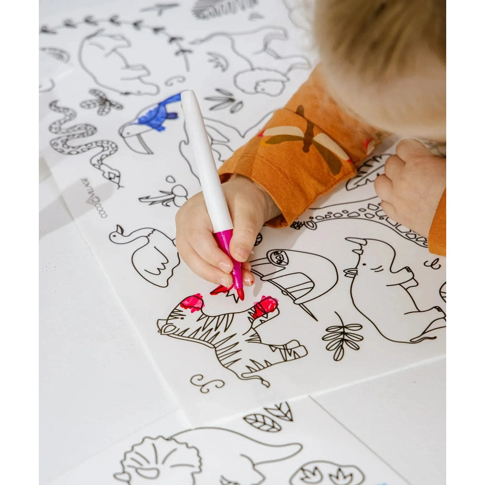 Coco Village Set of 4 Silicone Washable Coloring Placemats & Markers