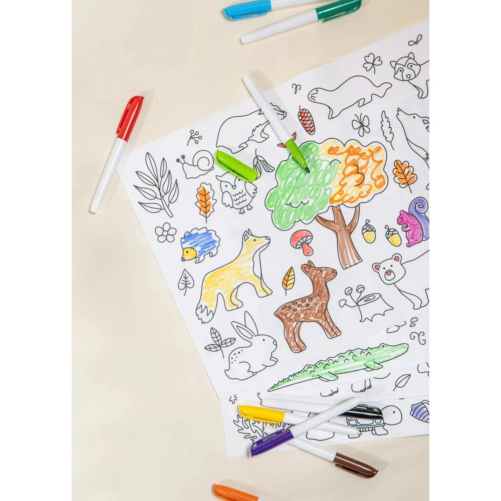 Coco Village Set of 4 Silicone Washable Coloring Placemats & Markers