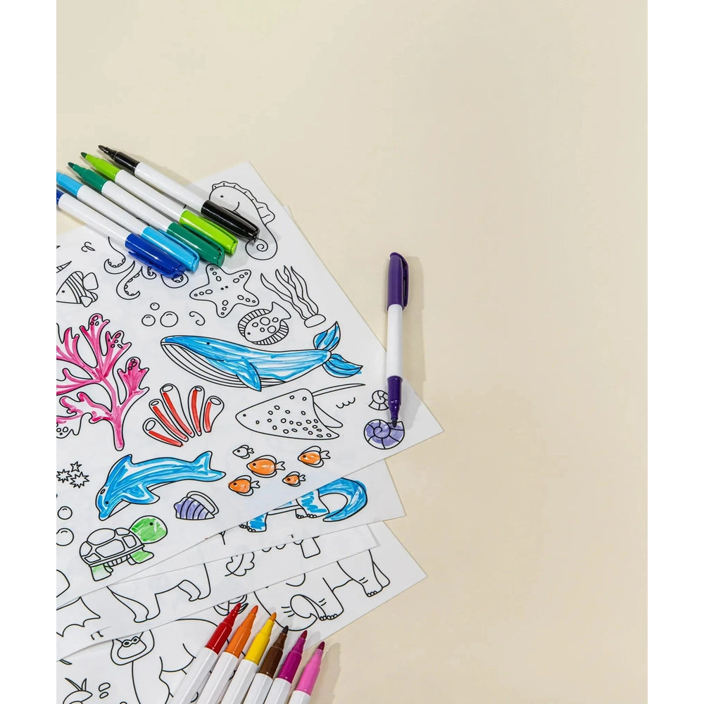 Coco Village Set of 4 Silicone Washable Coloring Placemats & Markers
