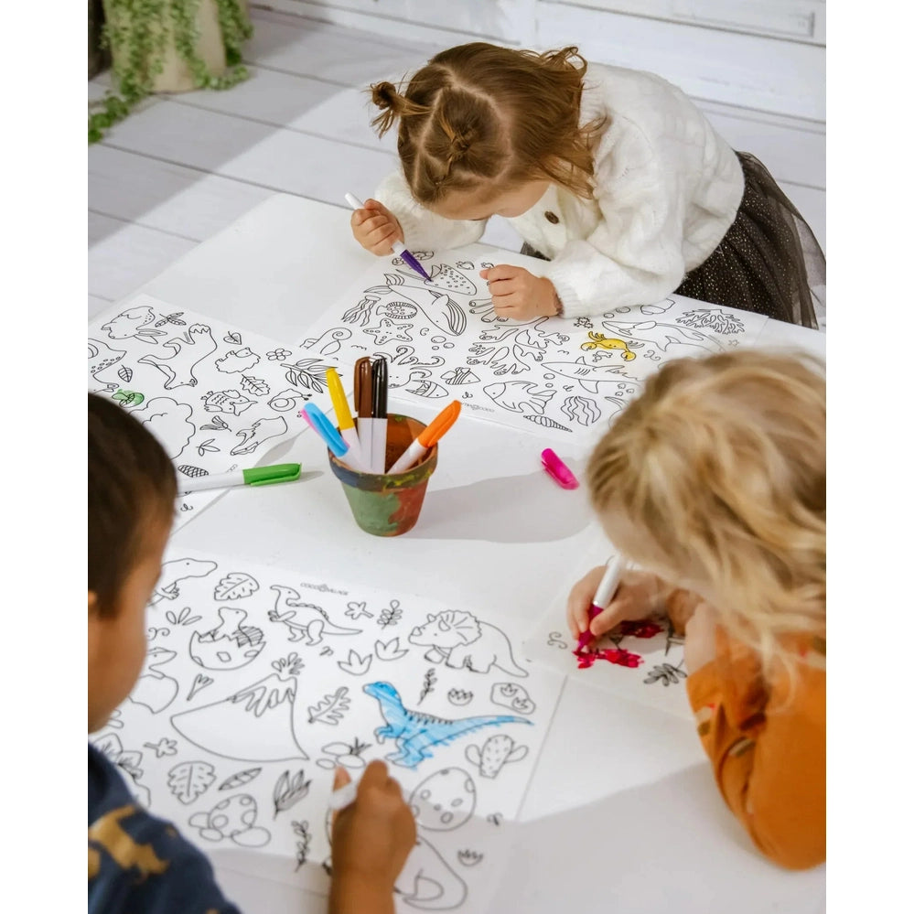 Coco Village Set of 4 Silicone Washable Coloring Placemats & Markers