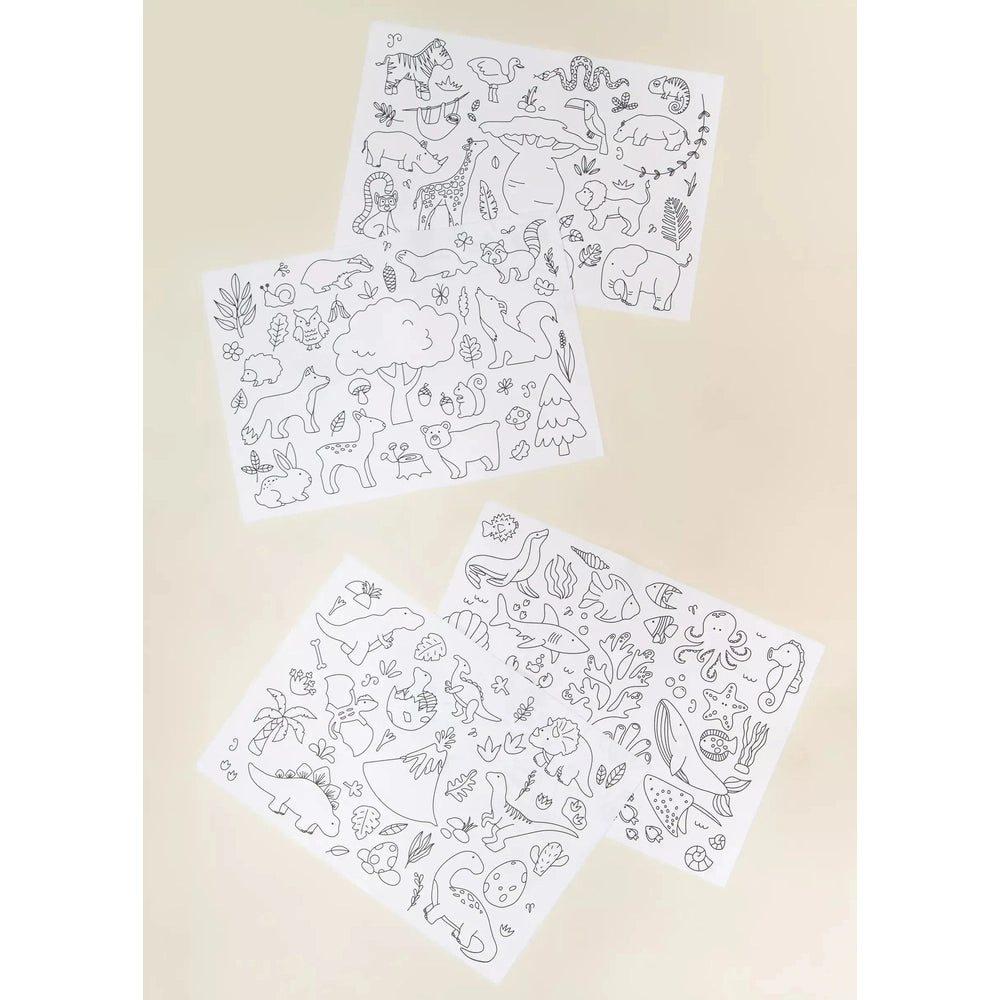 Set of 4 Silicone Washable Coloring Placemats & Markers