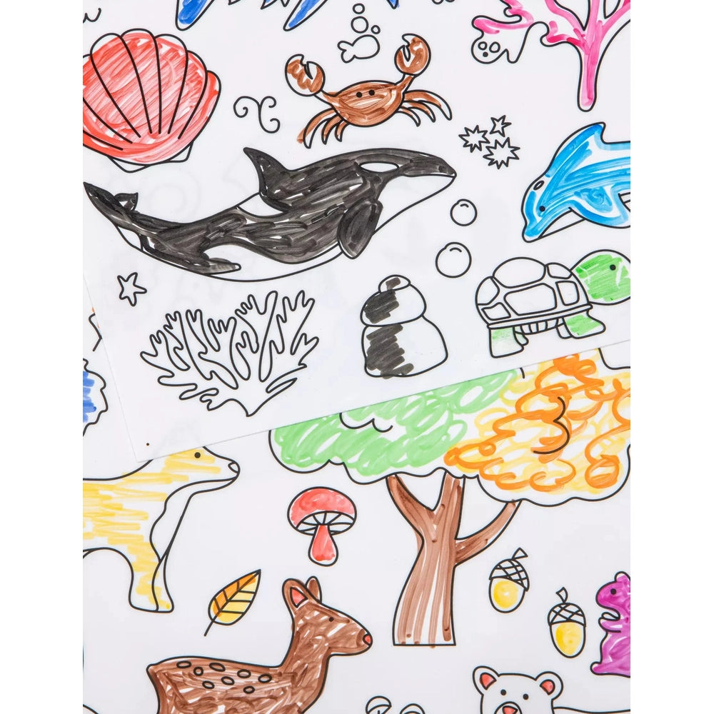 Set of 4 Silicone Washable Coloring Placemats & Markers