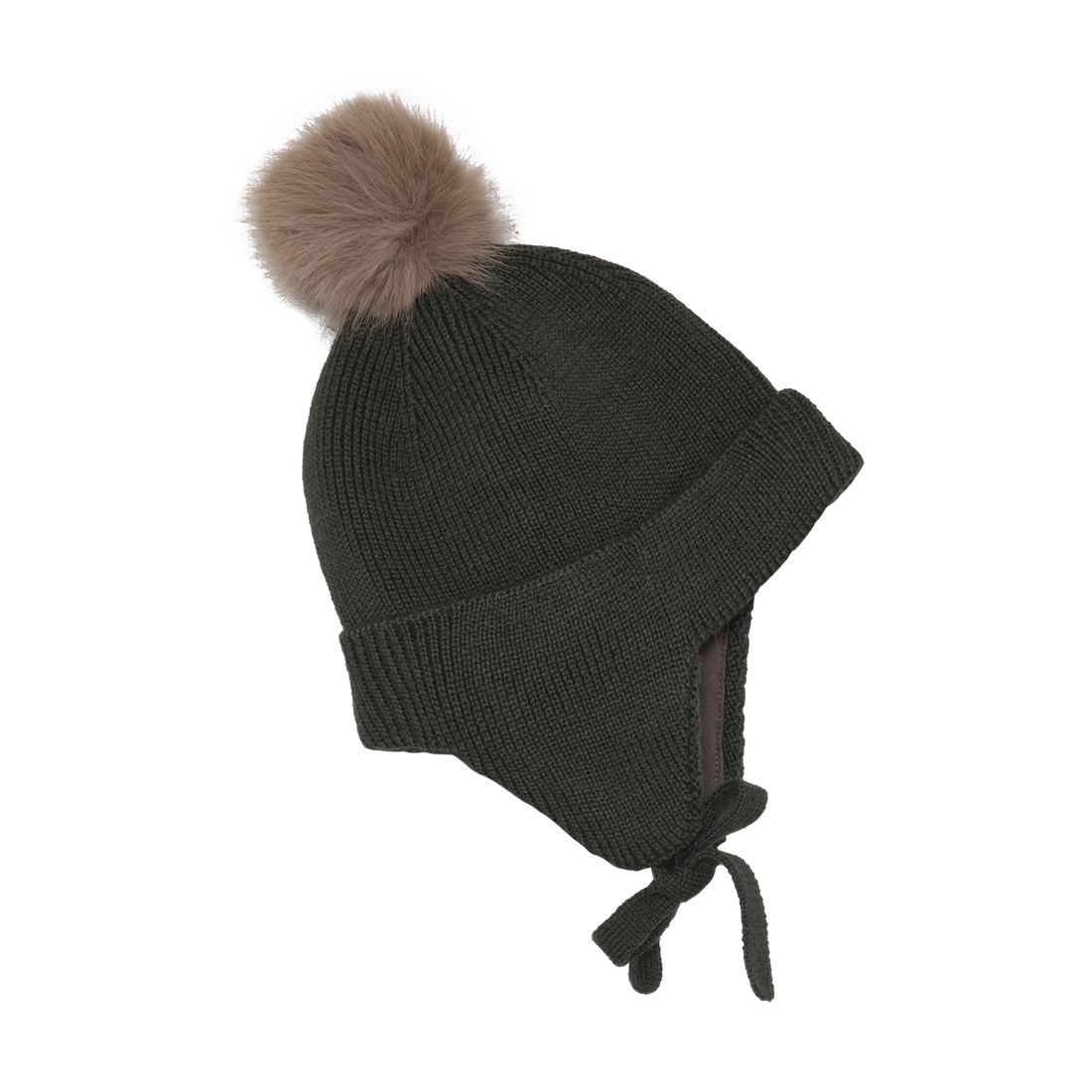 Color Kids 550480 baby hat in Kambaba (9404), side view with pom pom, ear flap and ties