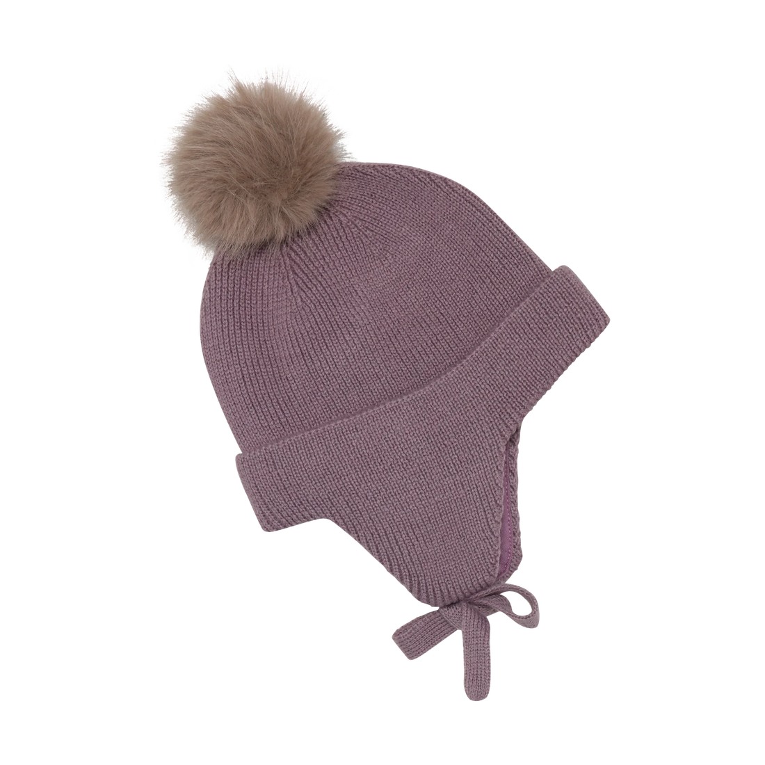 Color Kids 550480 baby hat in Toadstool (6011), side view with pom pom, ear flap and ties