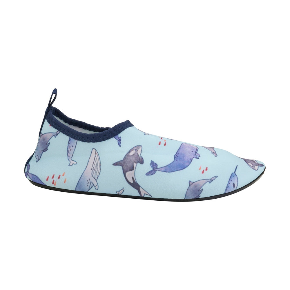 Color Kids Swim Shoes Summer Song light-blue toddler slip-on with navy trim and ocean animal print for water play.