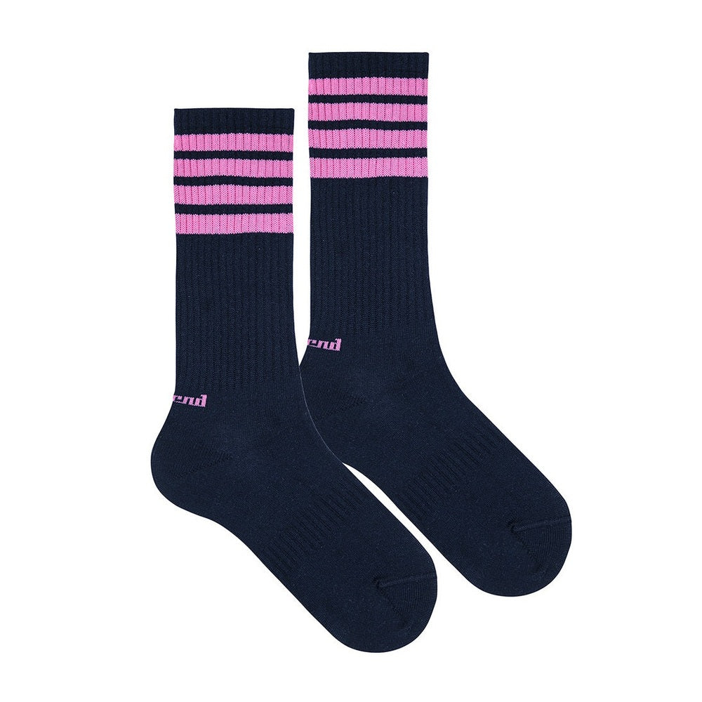 Condor navy 4-stripe sport socks, 2-pack with pink stripes for kids, athletic socks