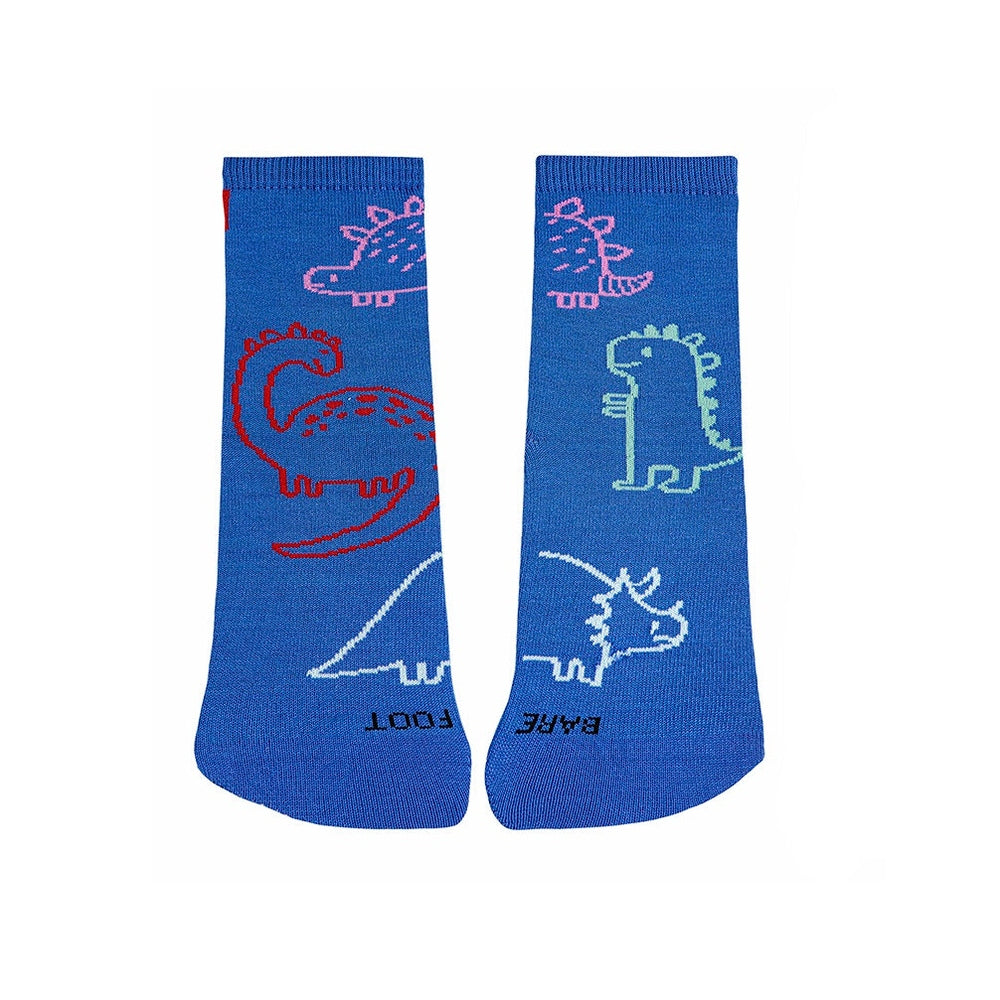 Condor kids' barefoot fancy short socks navy with colorful dinosaur outlines, pair