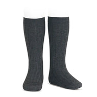 Condor Basic Rib Knee High Socks Anthracite