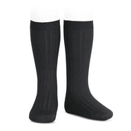 Condor Basic Rib Knee High Socks Black
