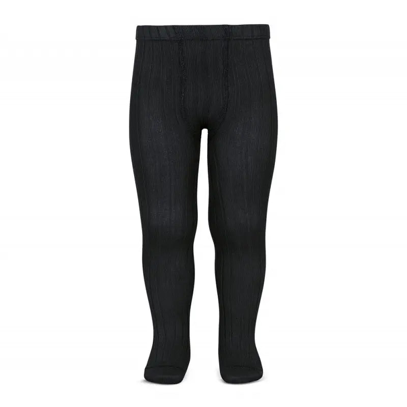 Condor Basic Rib Tights Black for babies; rib-knit infant tights shown standing on feet.