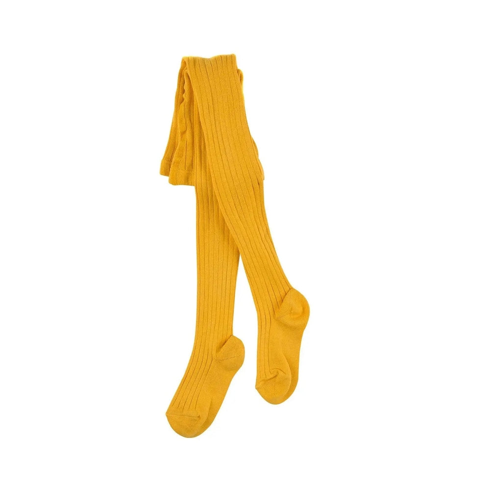 Condor Basic Rib Tights Curry mustard-yellow knee-high ribbed tights worn by a child.