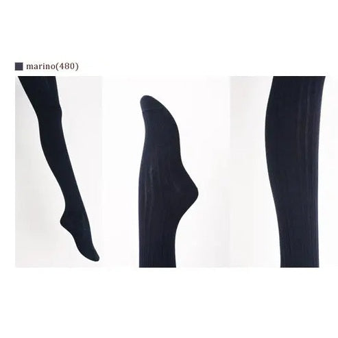 Condor Basic Rib Tights Navy Blue for babies, shown on a baby's leg in navy ribbed knit to prove warmth and snug fit.