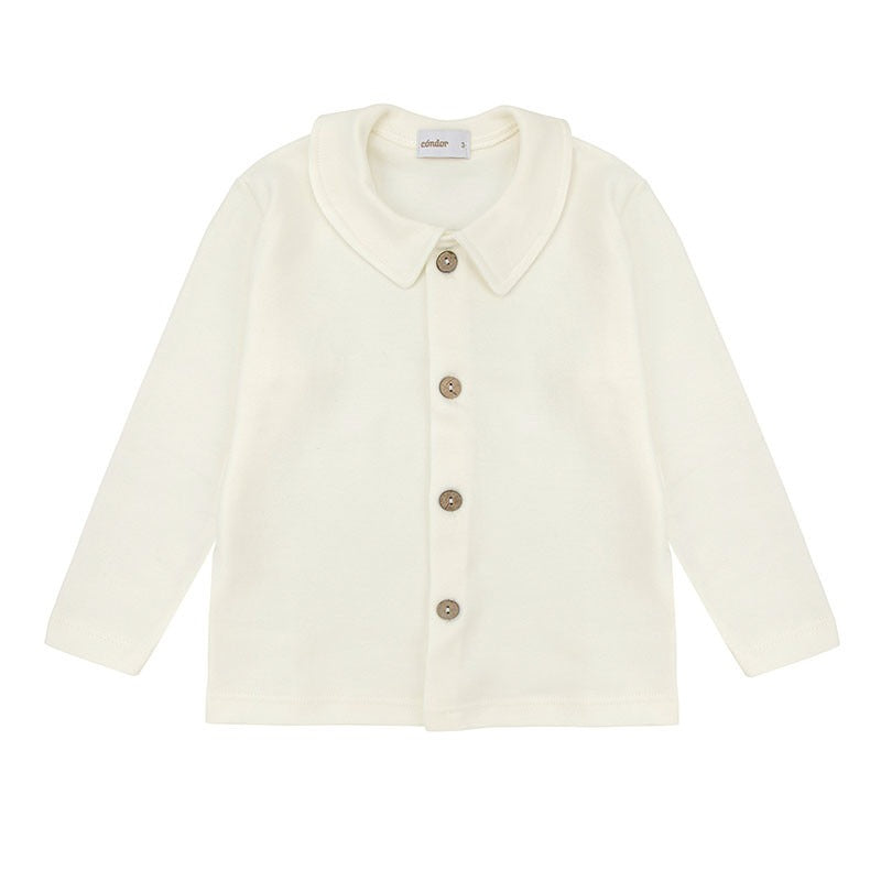 Condor Button Front Knit Shirt Beige laid flat to show collar, button-front, and soft knit fabric.