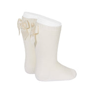 Condor Garter Stitch Knee High Socks With Bow Beige