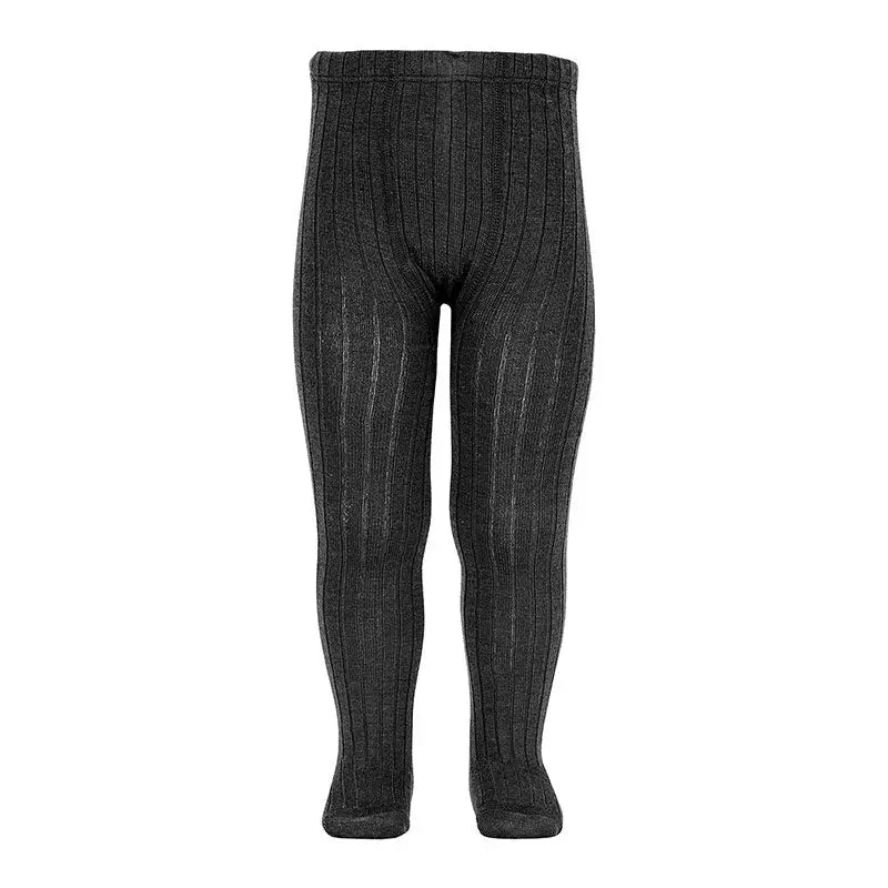 Condor Merino Wool-Blend Rib Tights Black for kids, ribbed knit shown fitted on standing legs.