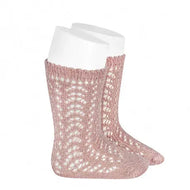 Condor Metallic Yarn Openwork Perle Knee Socks Old Rose