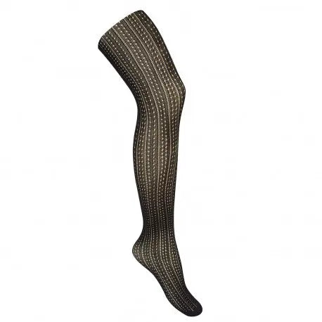 Condor Openwork Pantyhose Black on a leg, revealing intricate openwork pattern and sheer hosiery