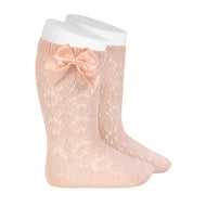Condor Perle Geometric Openwork Knee High Socks With Bow Nude