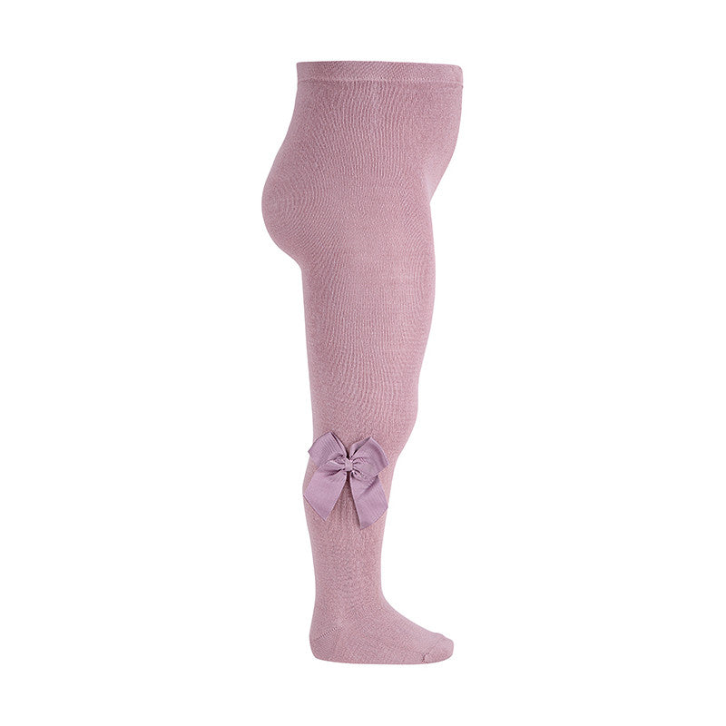 Condor Tights With Side Grossgran Bow Pearl knee-highs on a leg, showing a pearl-pink side bow at the calf.