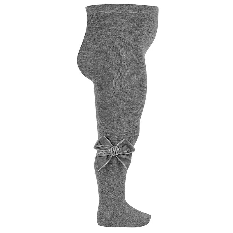 Condor Tights With Side Velvet Bow Light Grey