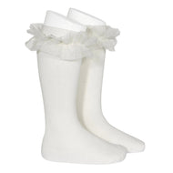 Condor Tulle Ruffle Knee High Socks Cream