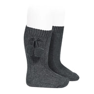 Condor Warm Cotton Rib Knee High Socks With Pompom Anthracite