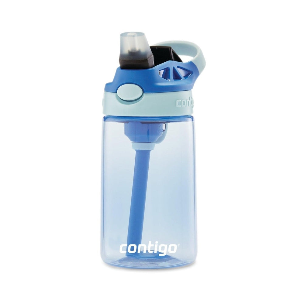 Contigo 14 oz water bottle, cotton candy blue with clear body and blue straw
