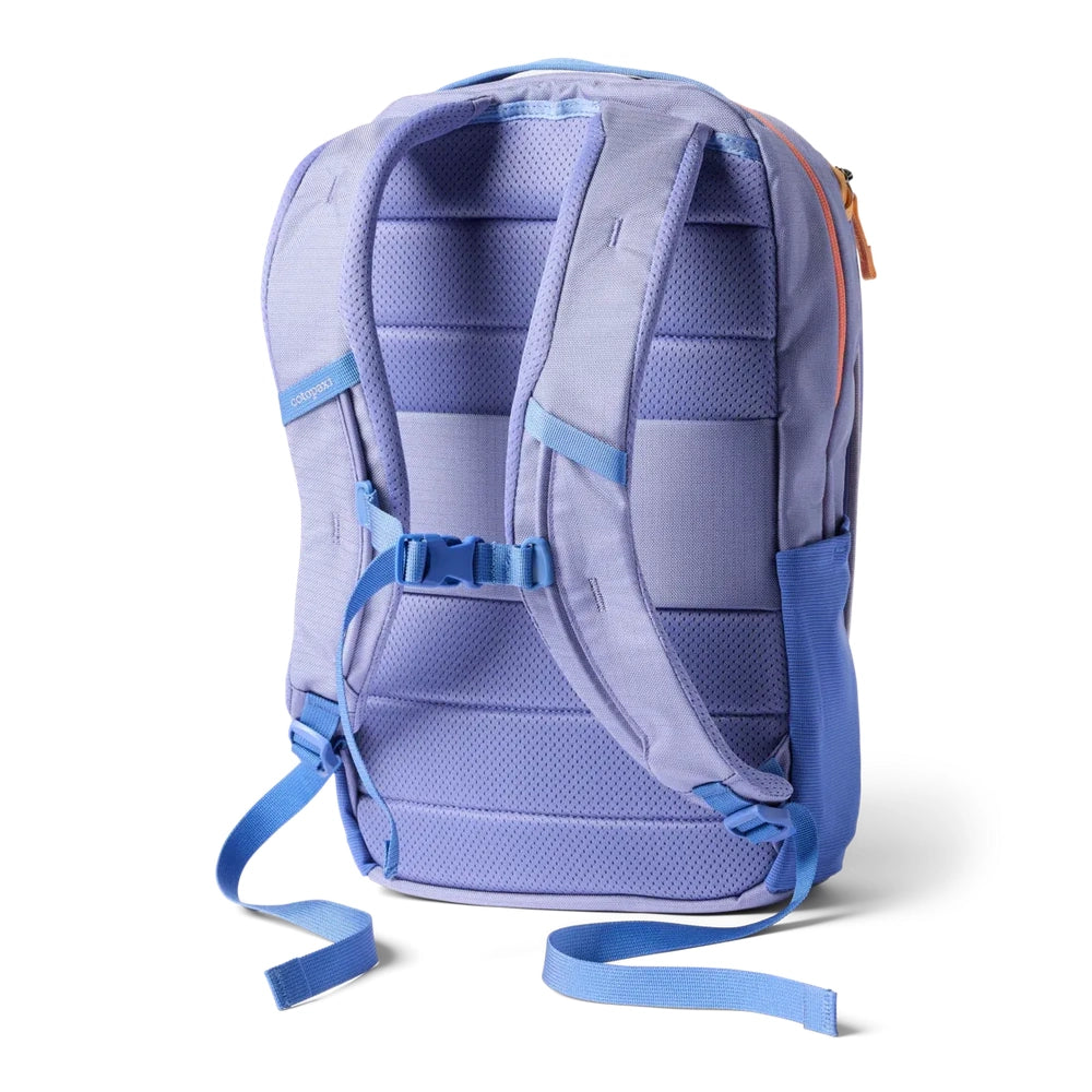 Cotopaxi Allpa 18L Daypack in lavender with blue shoulder straps.