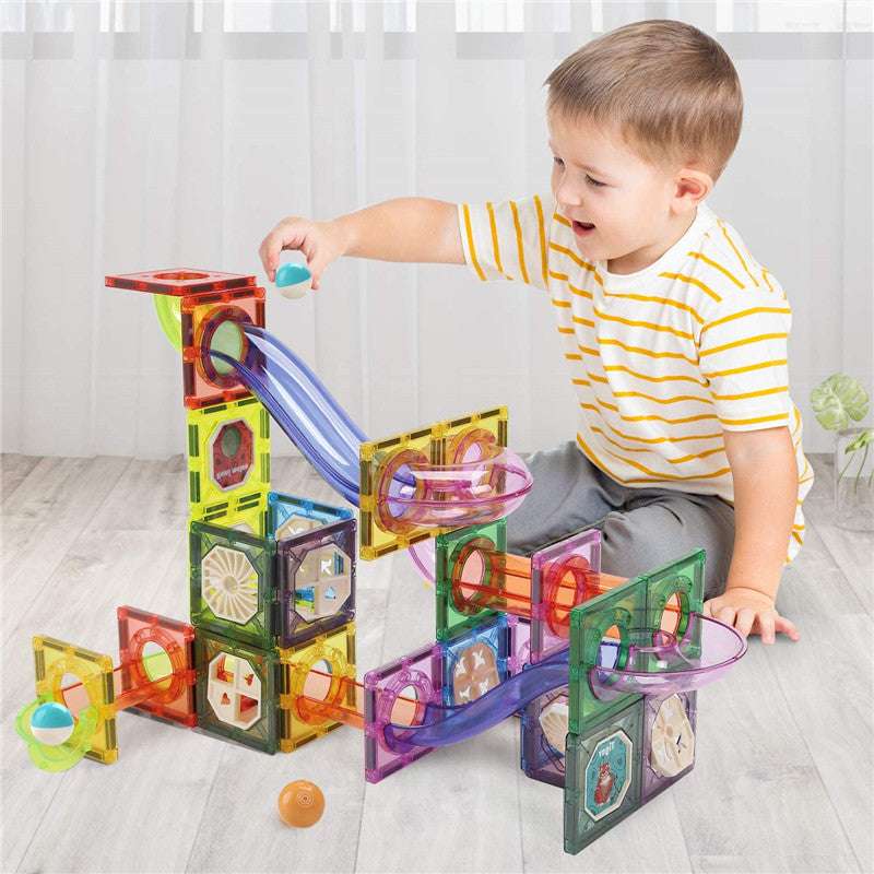 Cute Stone 85pc magnetic tiles set; colorful translucent building blocks for kids