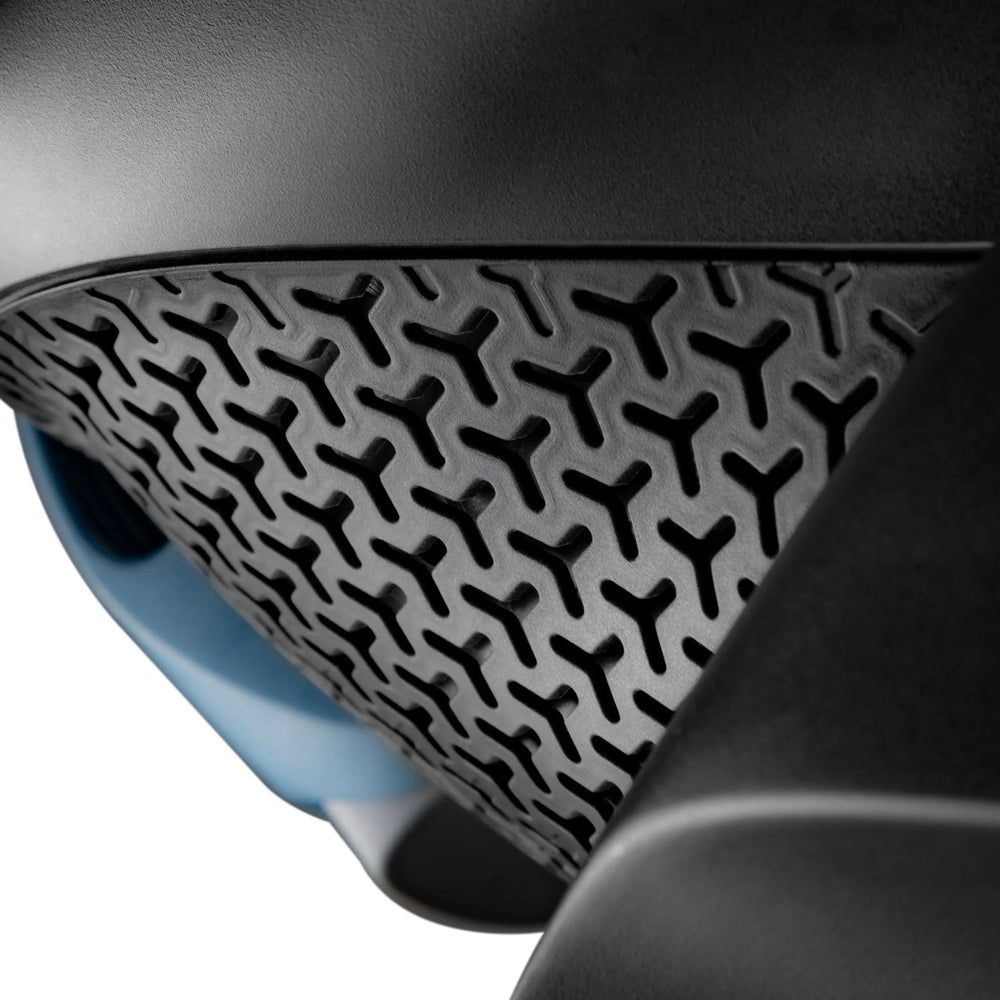 CYBEX Cloud G Lux reclining infant car seat in black with blue interior, shown from the side highlighting the reclining ergonomic angle.