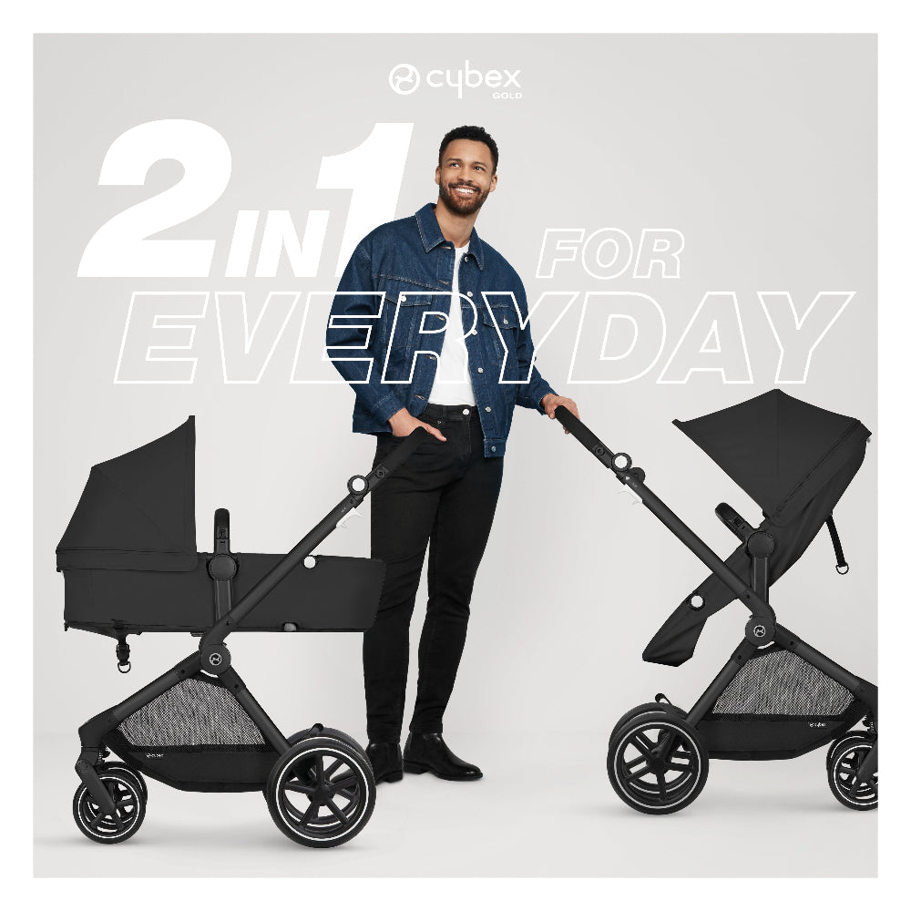 CYBEX EOS 5-in-1 travel system stroller with Aton 2 infant car seat, SensorSafe, charcoal/black