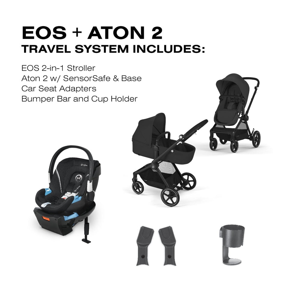 Cybex EOS 5-in-1 Travel System with Aton 2 infant seat, base, adapters, bumper bar and cup holder