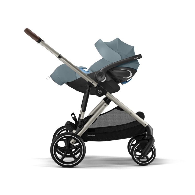 Cybex Gazelle S stroller in Stormy Blue with infant car seat configuration
