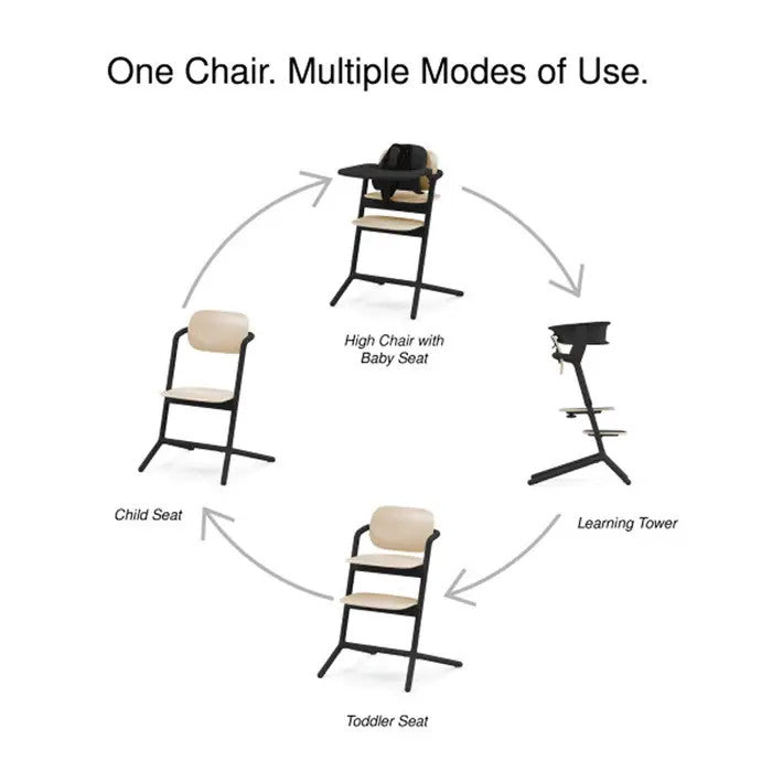 Cybex Lemo 3-In-1 High Chair + Training Tower Set Sand Black