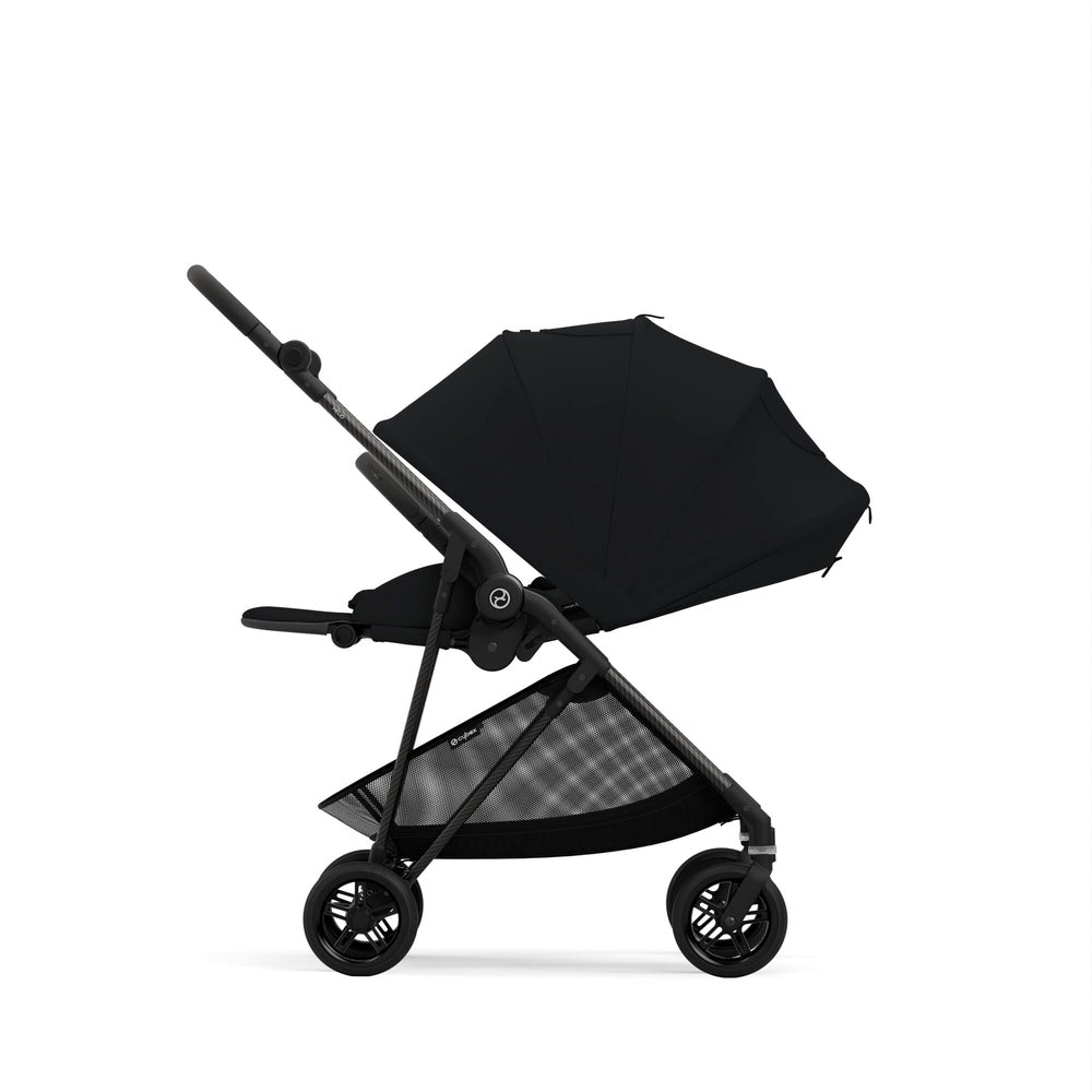 Cybex Melio Carbon 3 ultralight stroller in black with adjustable handle and under-seat mesh basket