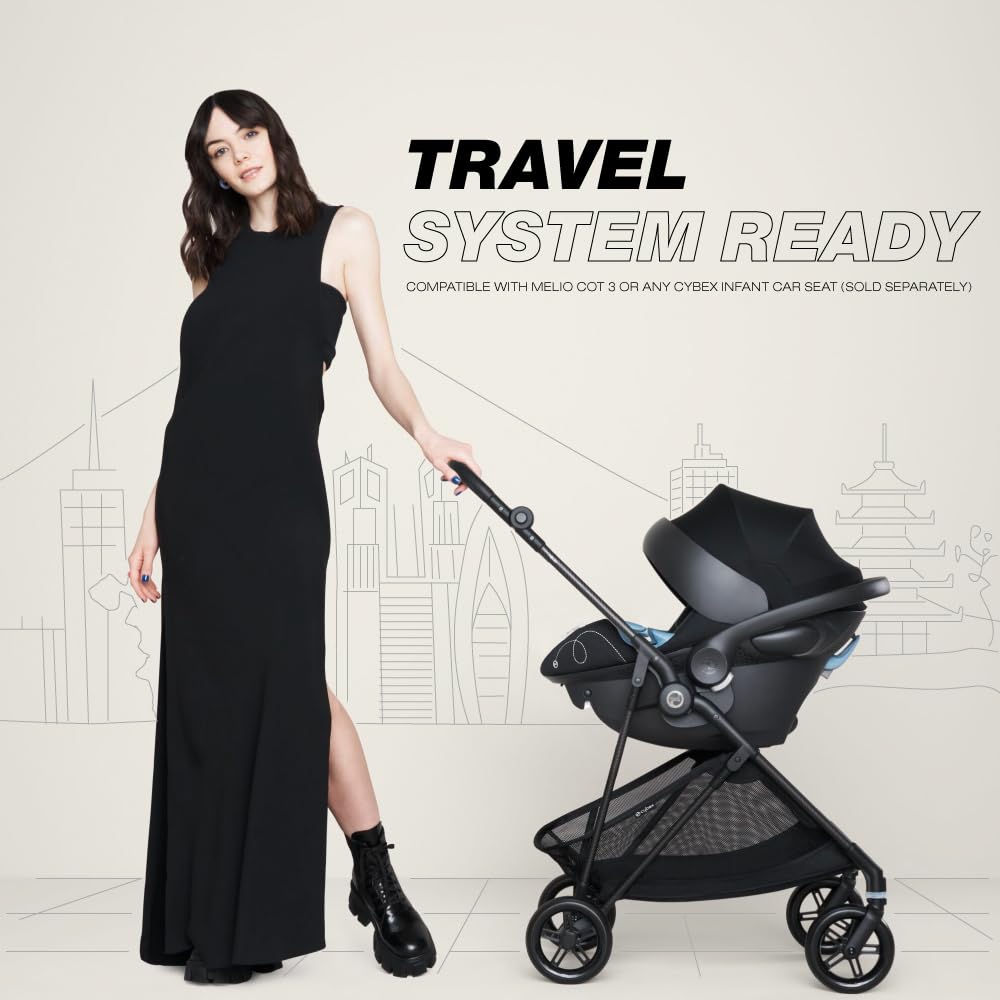 Cybex Melio Carbon 3 ultralight stroller in black, compatible with infant car seat