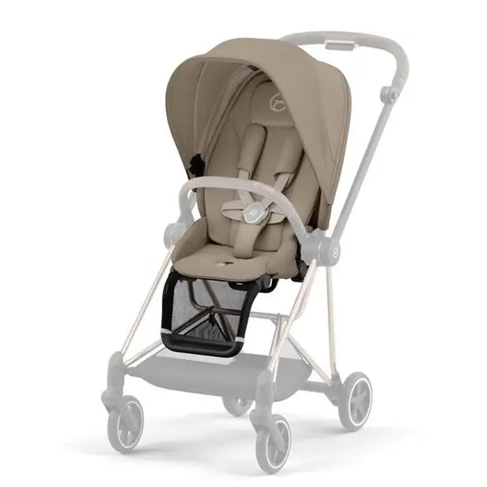 CYBEX Mios 3 Seat Pack stroller in beige fabric with sun canopy and lower storage basket