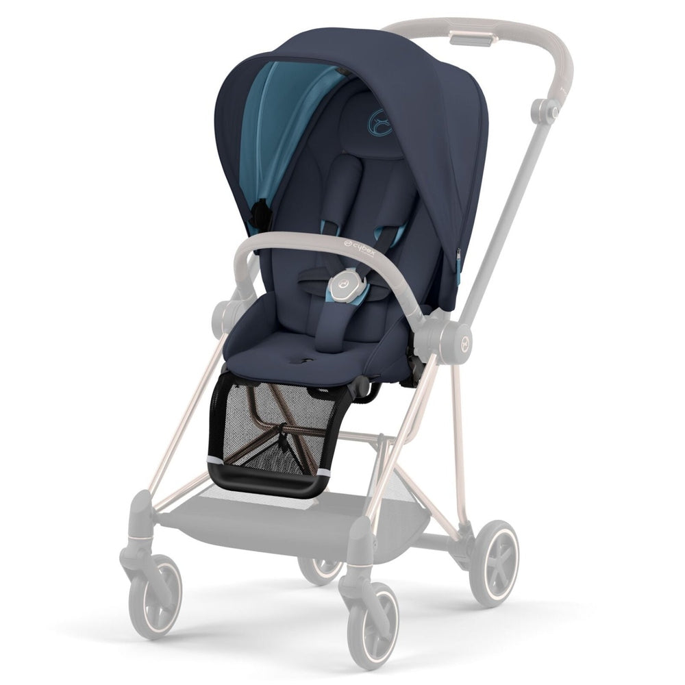 Cybex Mios 3 Seat Pack stroller in navy fabric with light gray frame and canopy