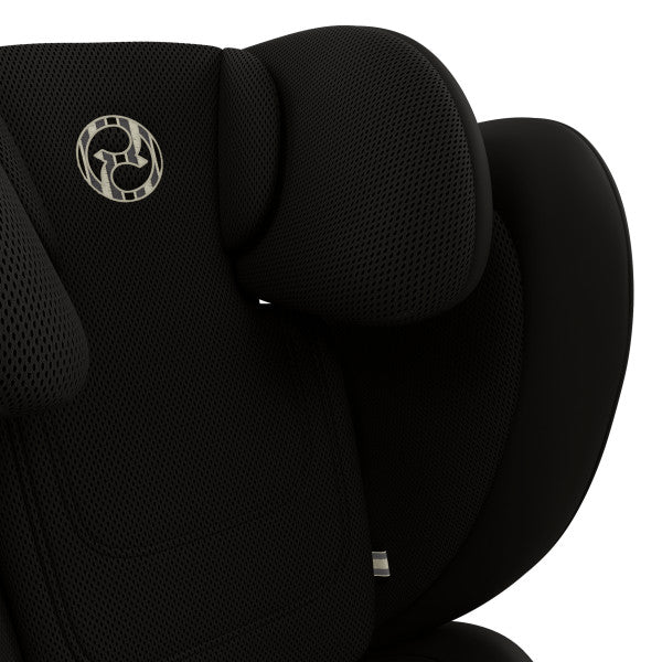 Cybex Solution G2 booster seat in black mesh fabric with CYBEX logo emblem