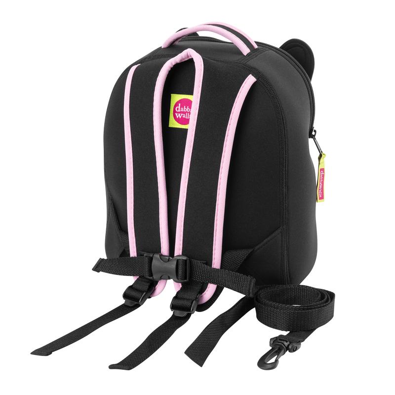Dabbawalla Harness Backpack for dogs, black with pink trim and adjustable straps