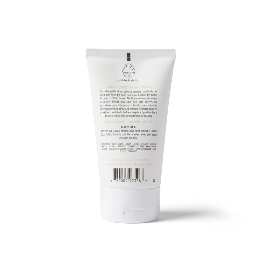 Dabble & Dollop All-Natural Infant Balm Fragrance-Free EWG Certified tube standing upright for gentle baby skin care.
