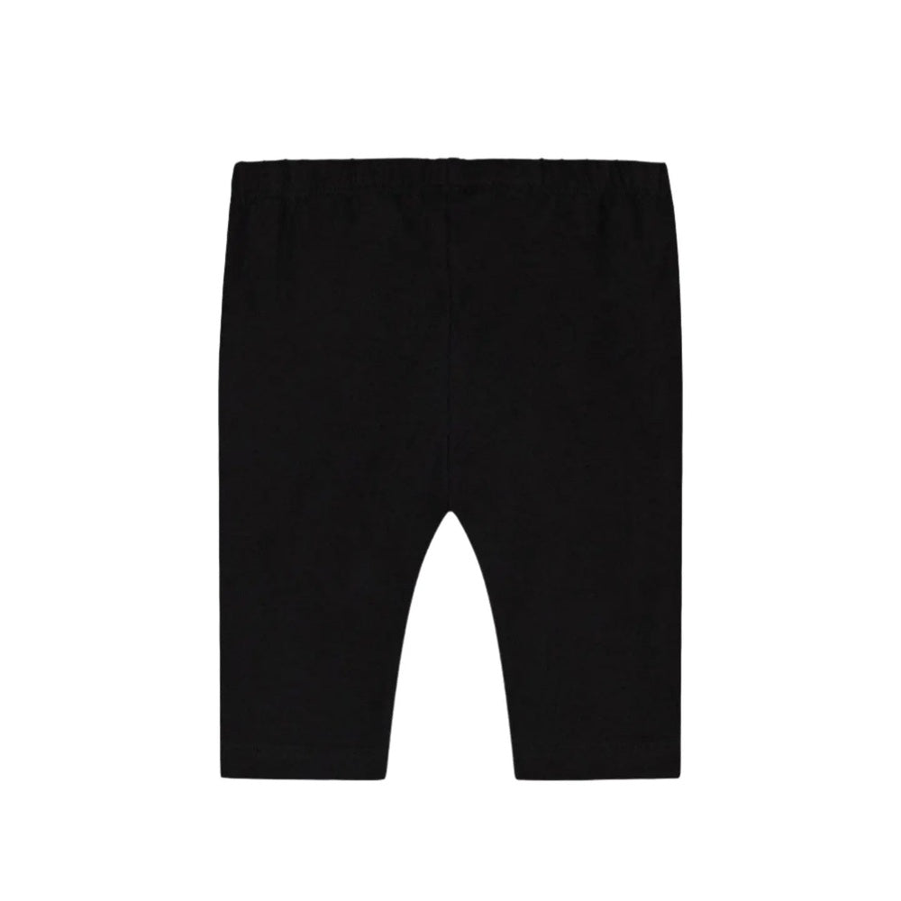 Deux Par Deux Organic Cotton Biker Shorts Black for babies and toddlers, laid flat to show elastic waistband.