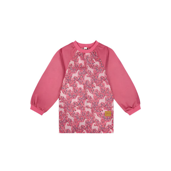 Deux Par Deux School Apron pink unicorn print long-sleeve bib apron for kids