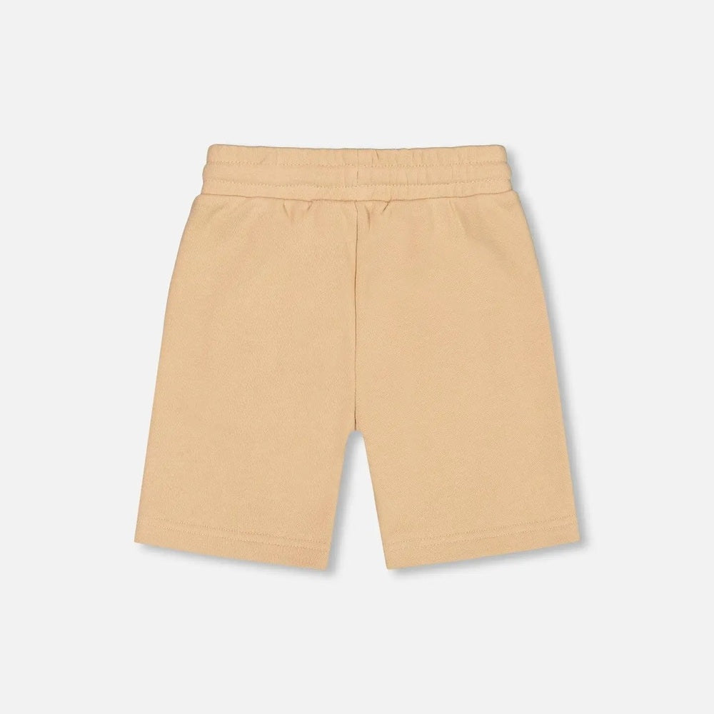 Deuxpardeux French Terry Short With Zipper Pockets Beige for babies; elastic waistband + functional zipper pockets