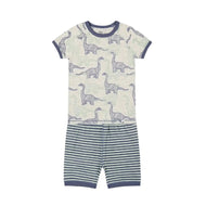 Deuxpardeux Organic Cotton Two Piece Short Pajama Set Heather Beige Printed Dinosaurs